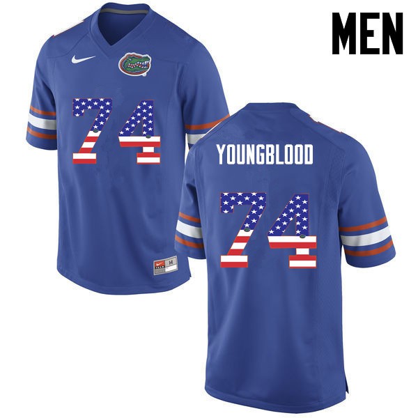 Florida Gators Men #74 Jack Youngblood College Football USA Flag Fashion Blue